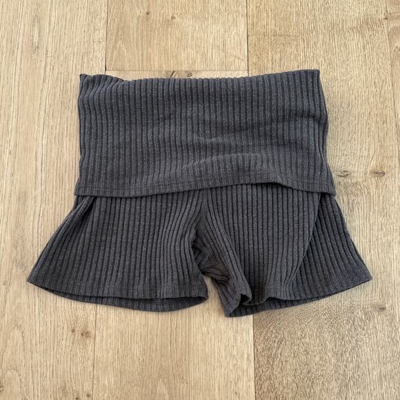 Joah Brown Shorts Rib Knit Foldover Size M/L Greenish Gray - Picture 1 of 5